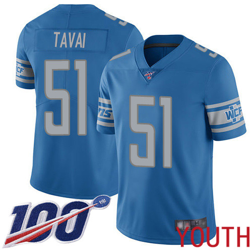 Detroit Lions Limited Blue Youth Jahlani Tavai Home Jersey NFL Football #51 100th Season Vapor Untouchable->youth nfl jersey->Youth Jersey